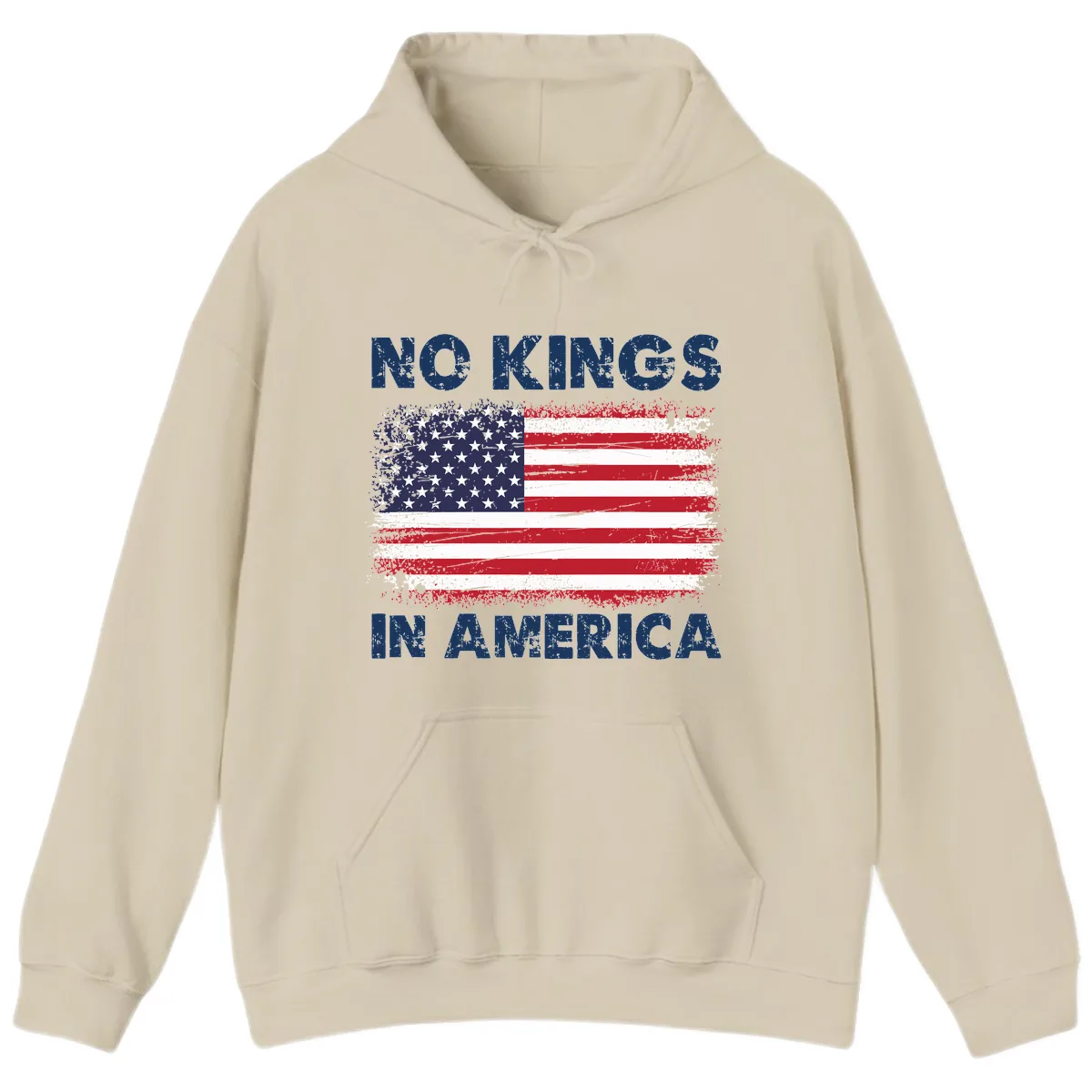 No Kings In America Distressed Flag Hoodie in Sand