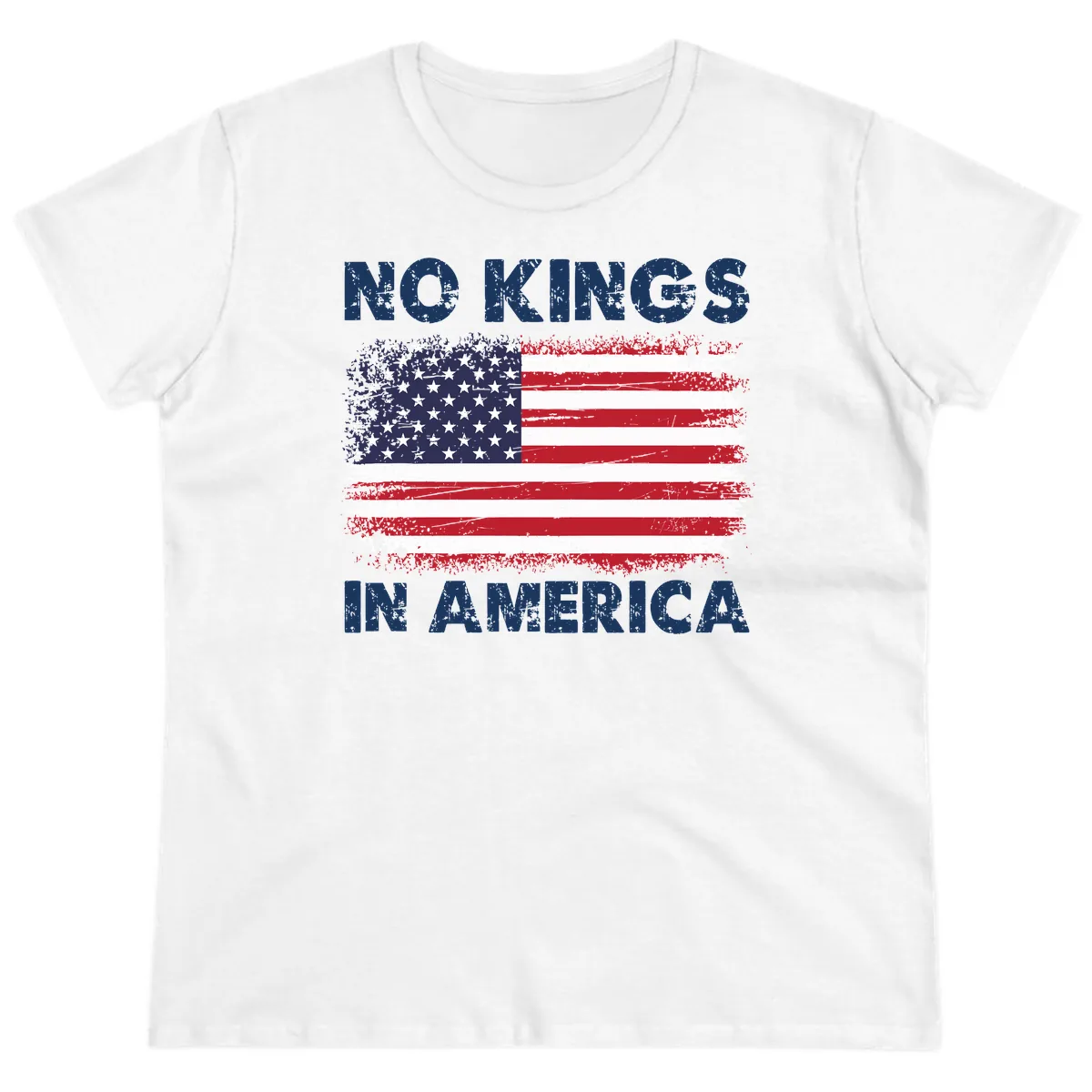 No Kings In America Distressed Flag Ladies Tee in White