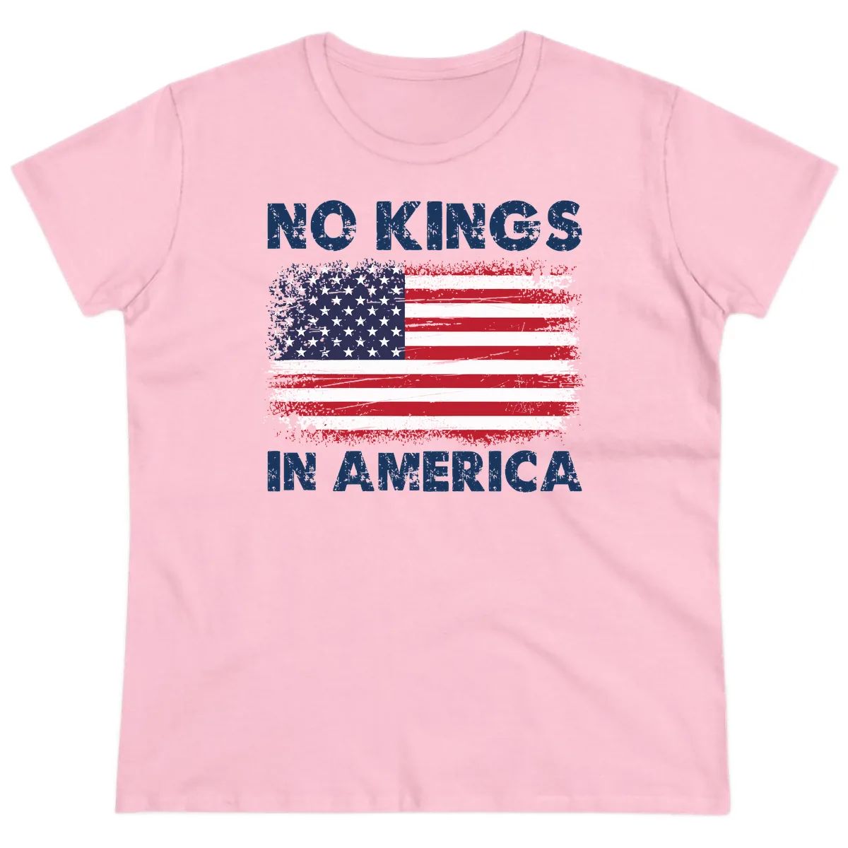 No Kings In America Distressed Flag Ladies Tee in Light Pink