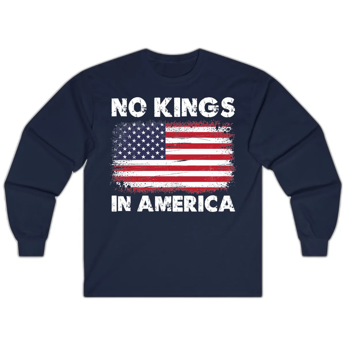 No Kings In America Distressed Flag Long Sleeve in Navy