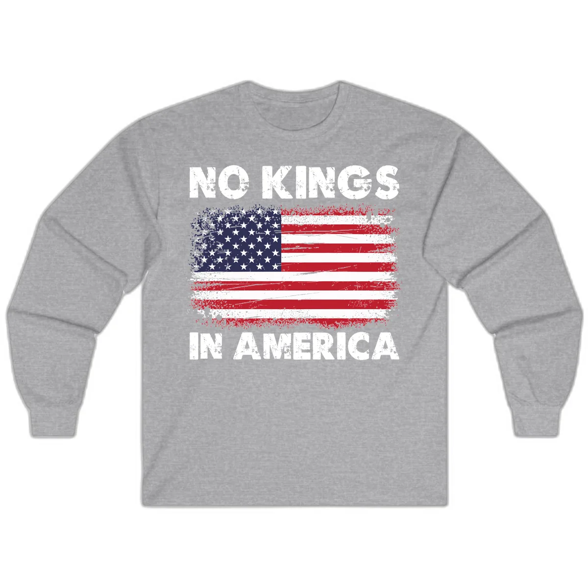 No Kings In America Distressed Flag Long Sleeve in Sport Grey