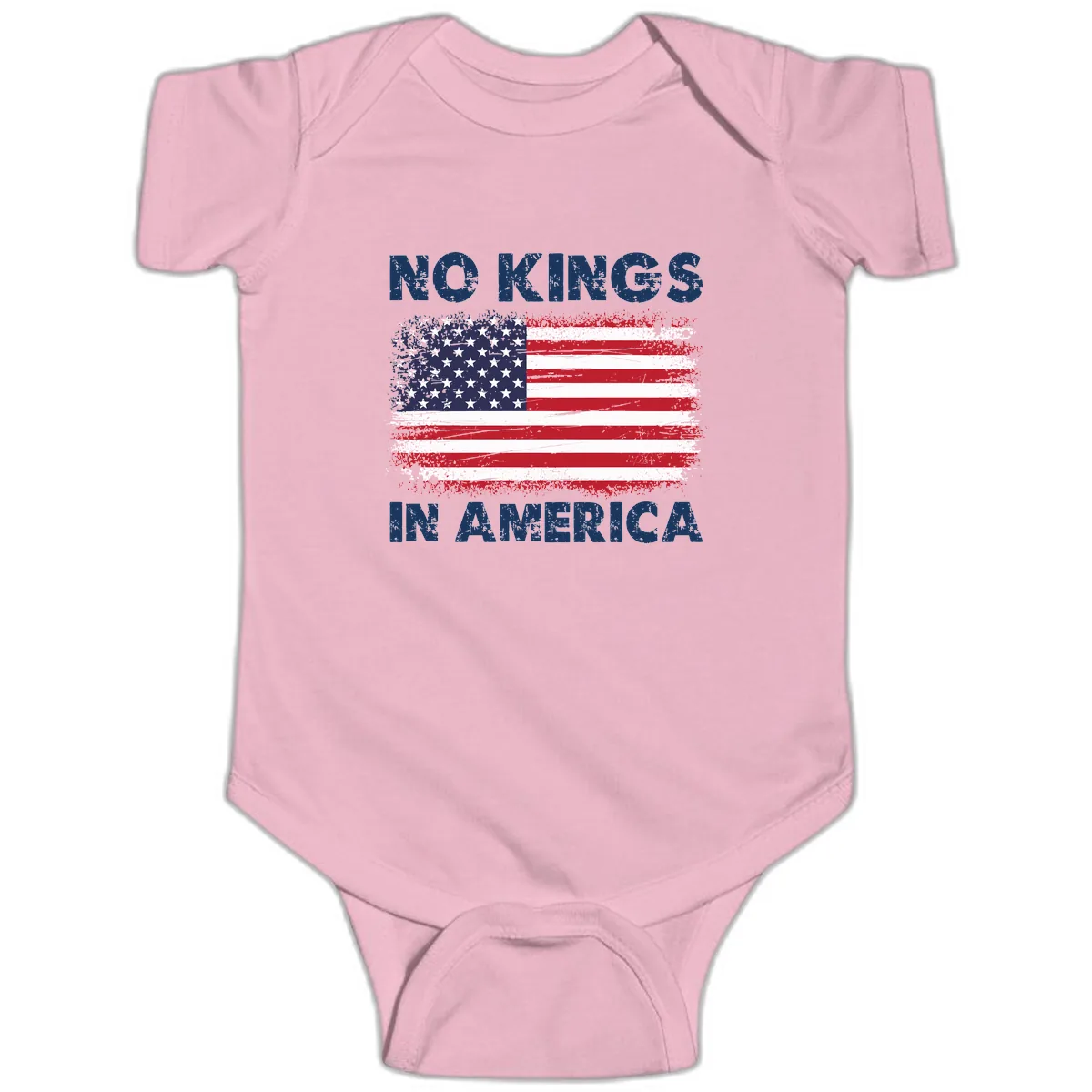 No Kings In America Distressed Flag Baby Onesie in Pink