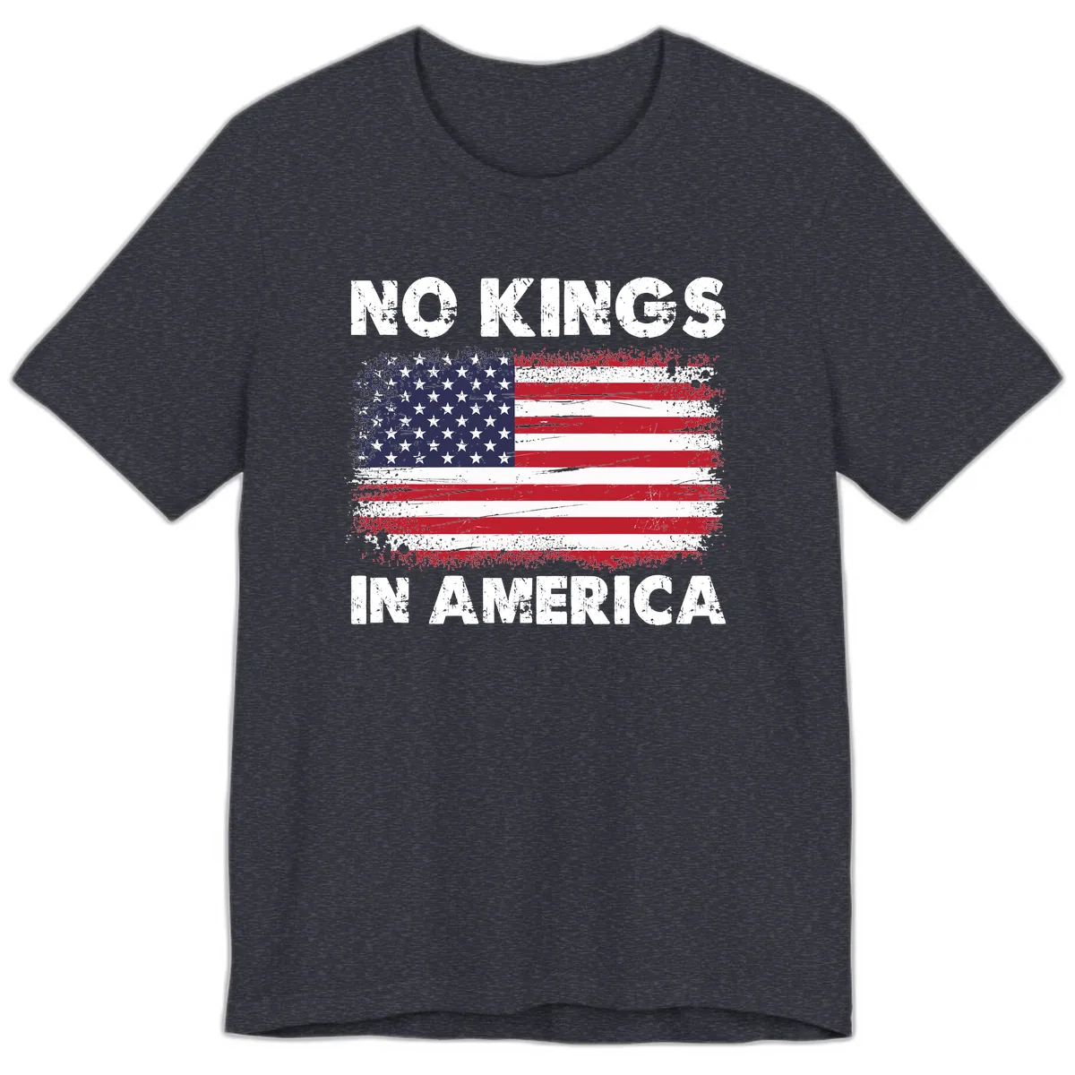 No Kings In America Distressed Flag Premium T-Shirt in Heather Navy