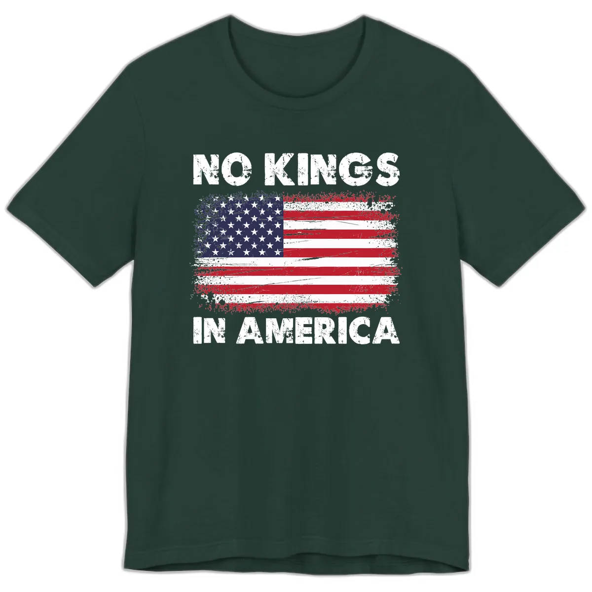 No Kings In America Distressed Flag Premium T-Shirt in Forest