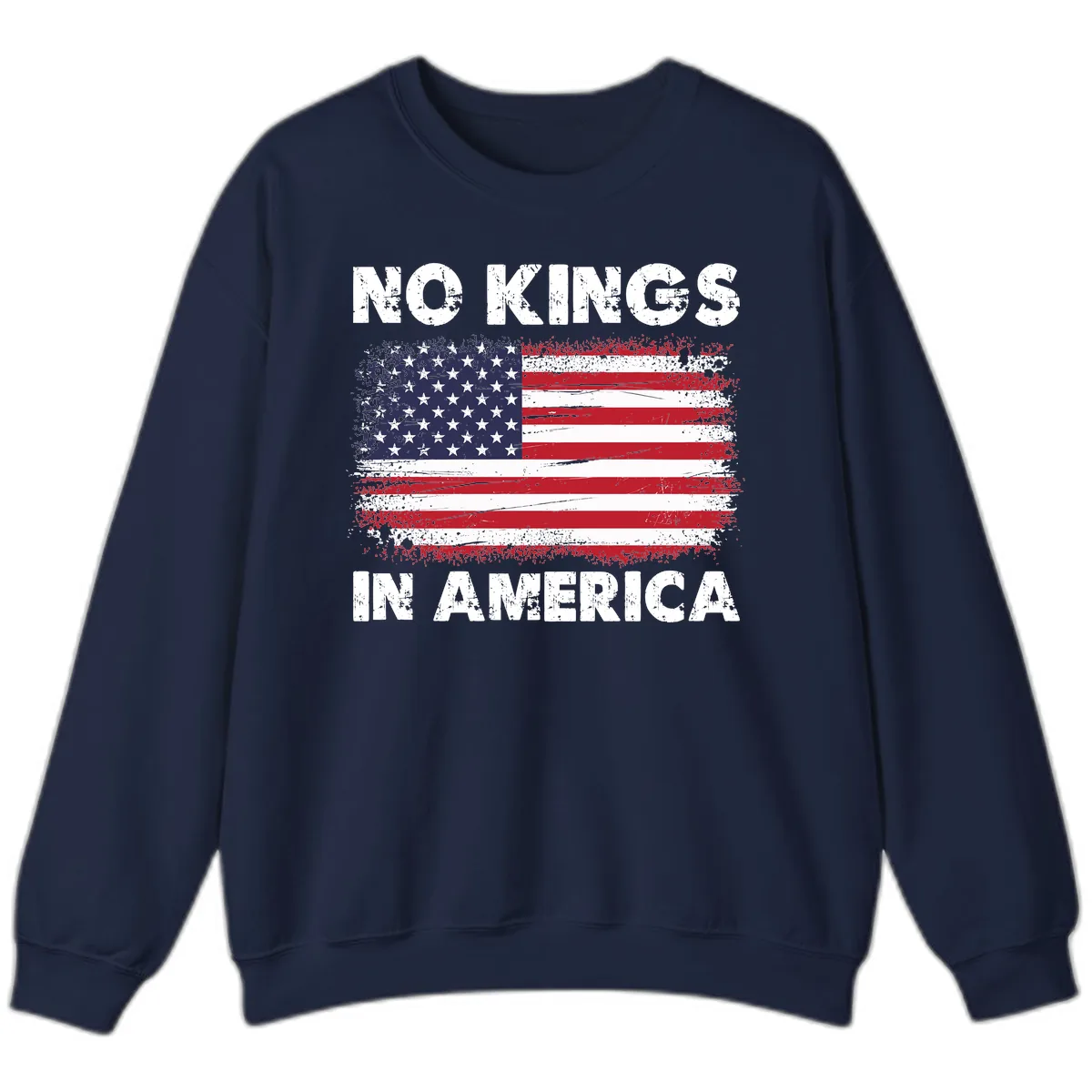 No Kings In America Distressed Flag Sweatshirt in Navy