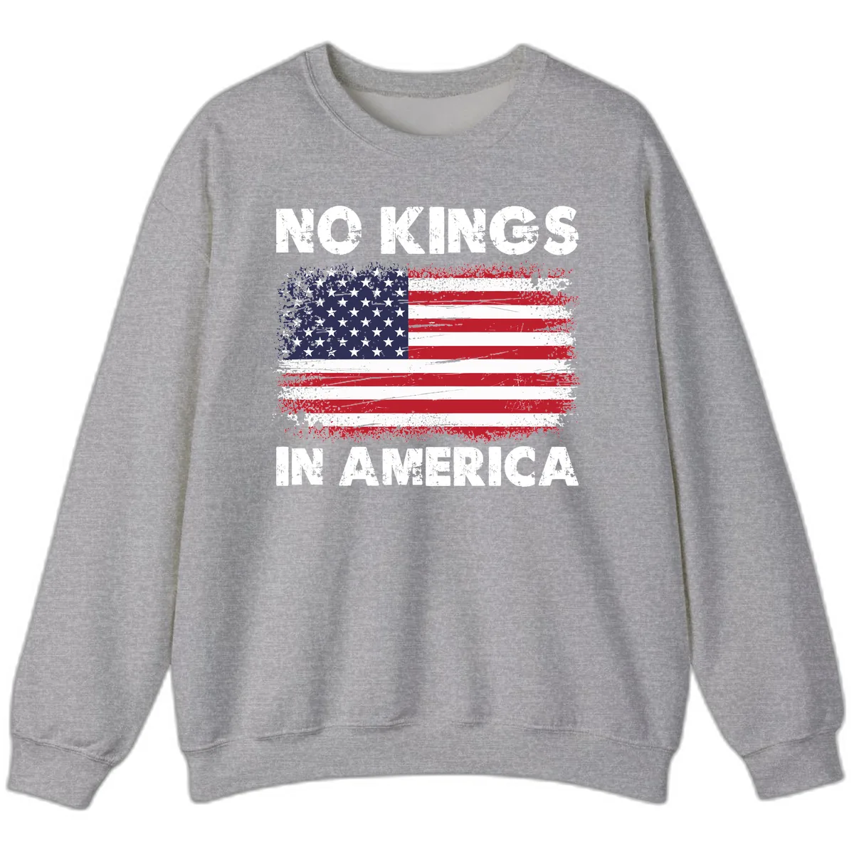 No Kings In America Distressed Flag Sweatshirt in Sport Grey
