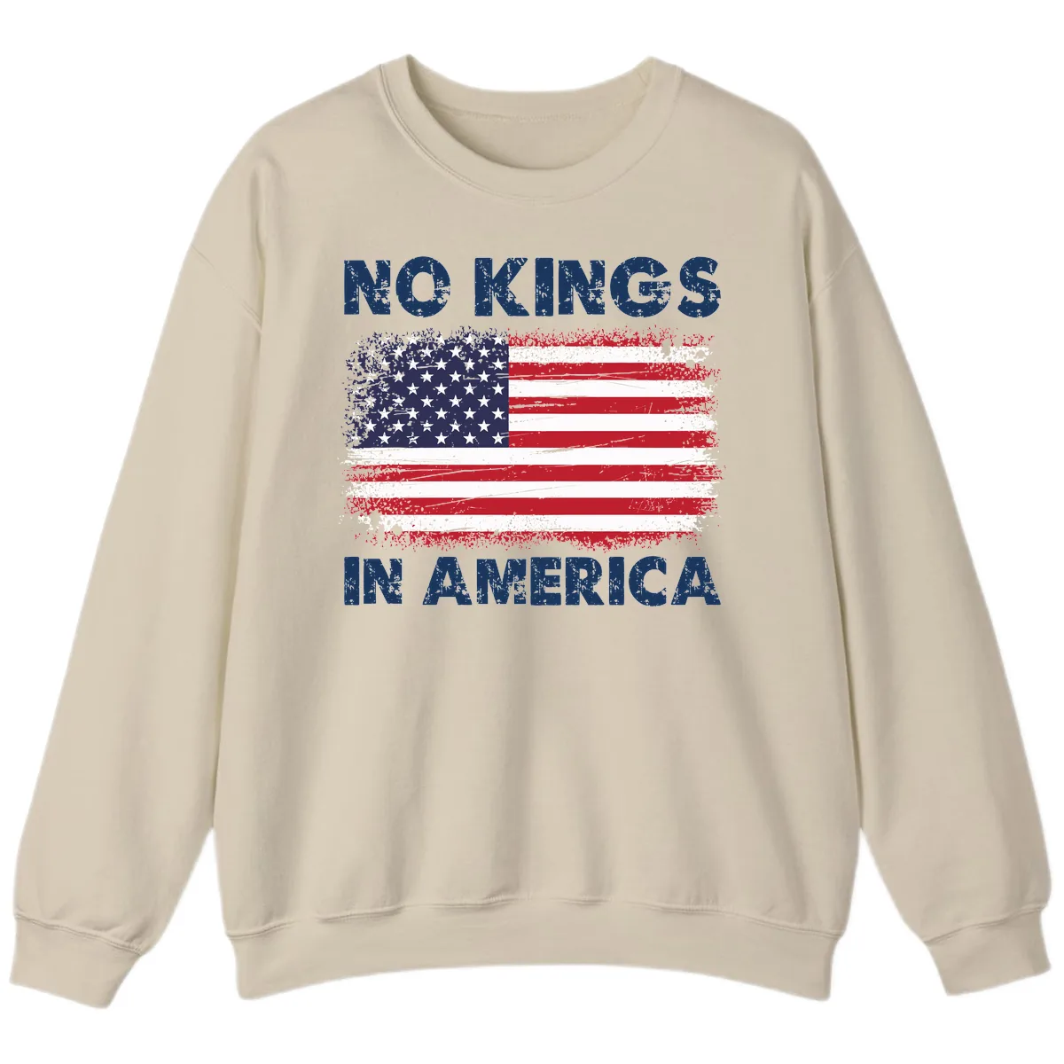 No Kings In America Distressed Flag Sweatshirt in Sand