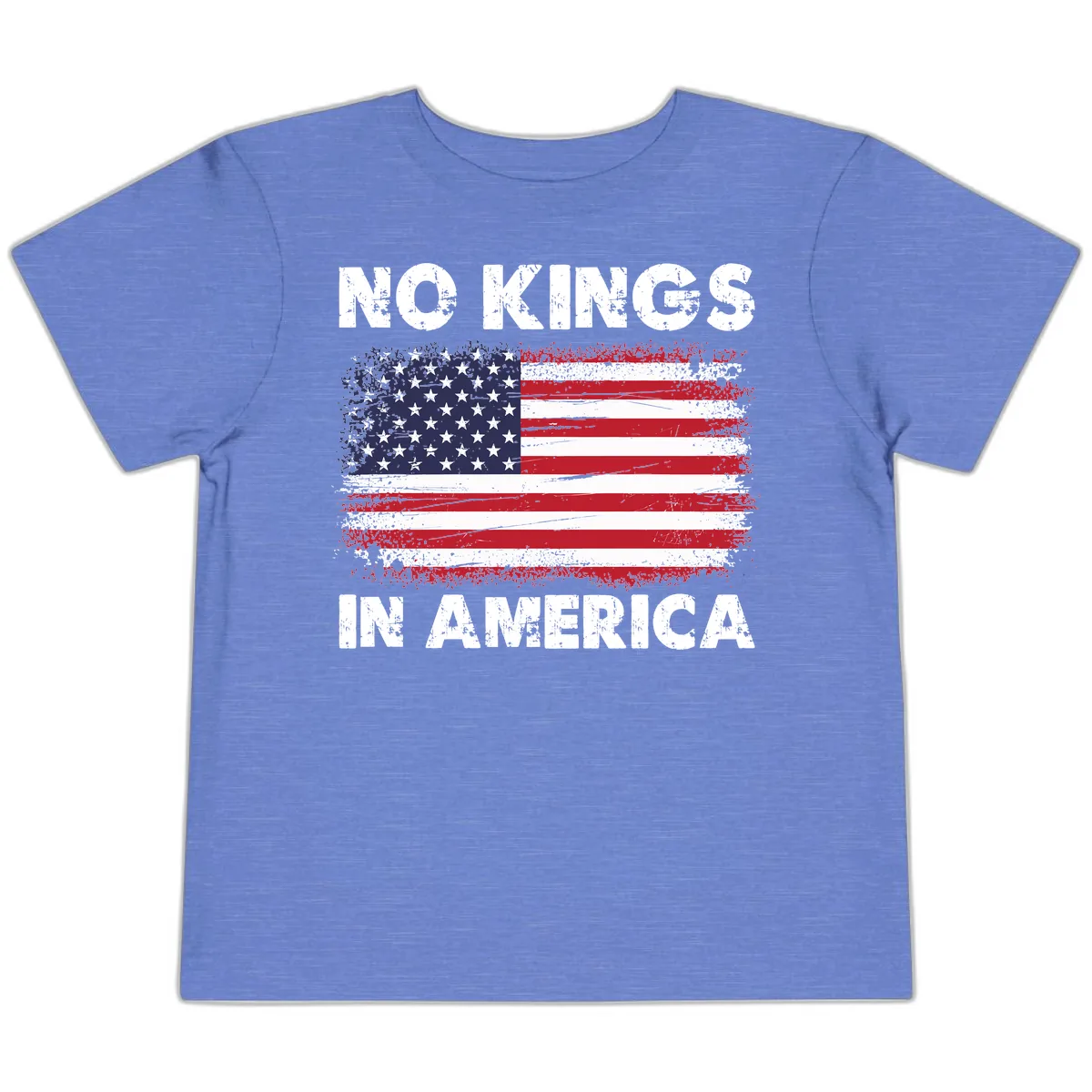 No Kings In America Distressed Flag Toddler T-Shirt in Heather Columbia Blue