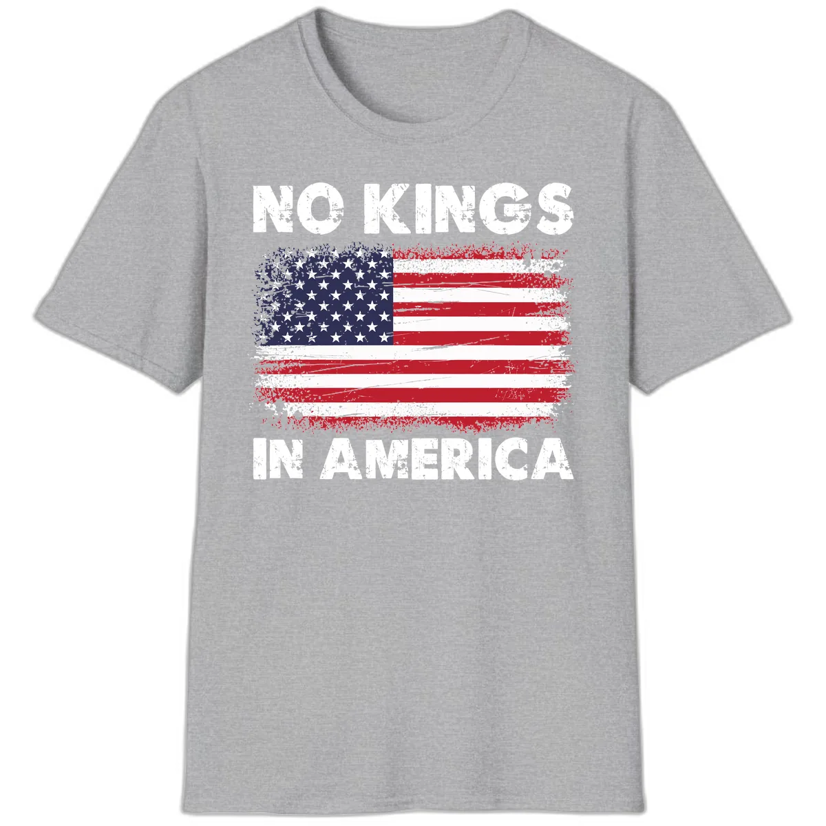 No Kings In America Distressed Flag T-Shirt in Sport Grey
