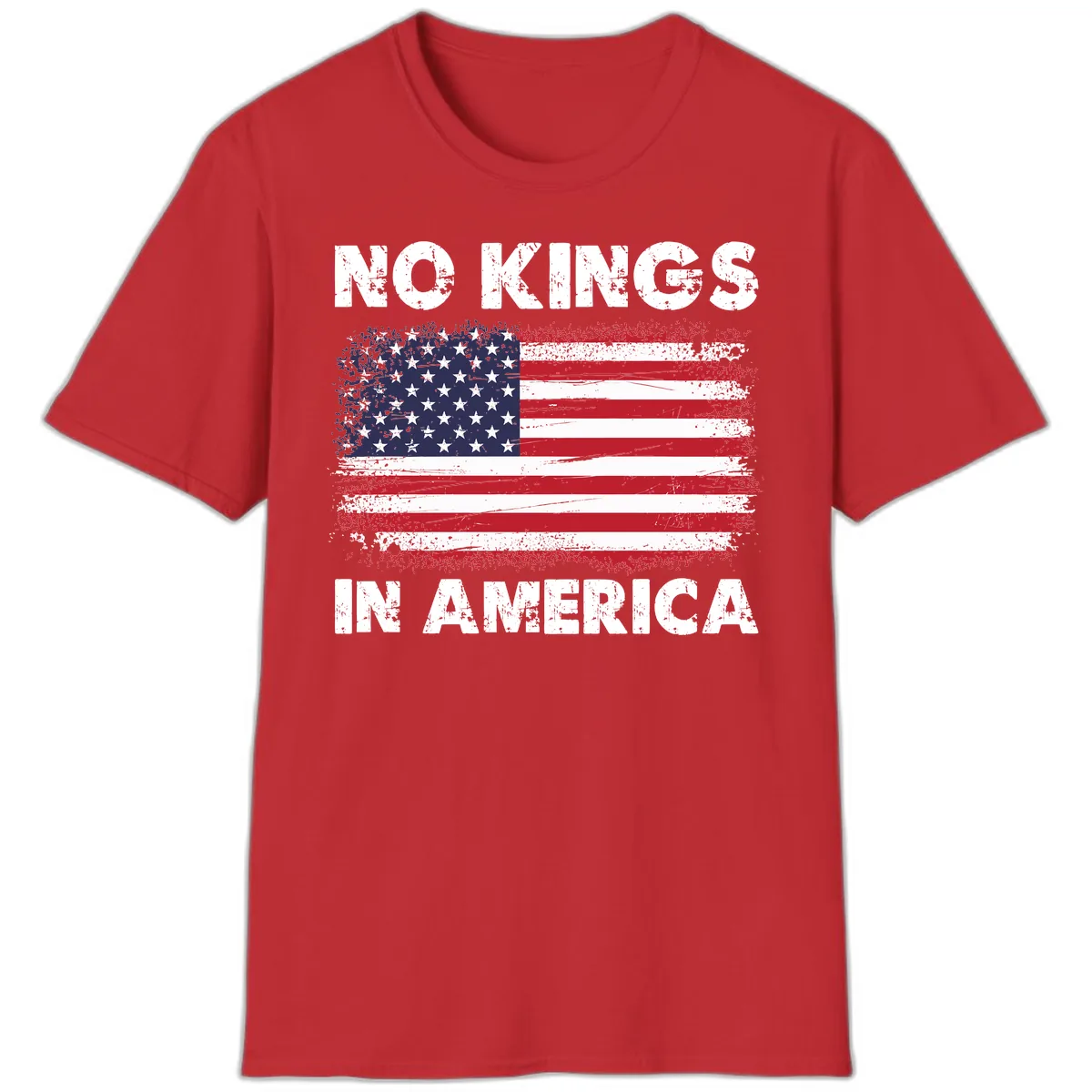 No Kings In America Distressed Flag T-Shirt in Red