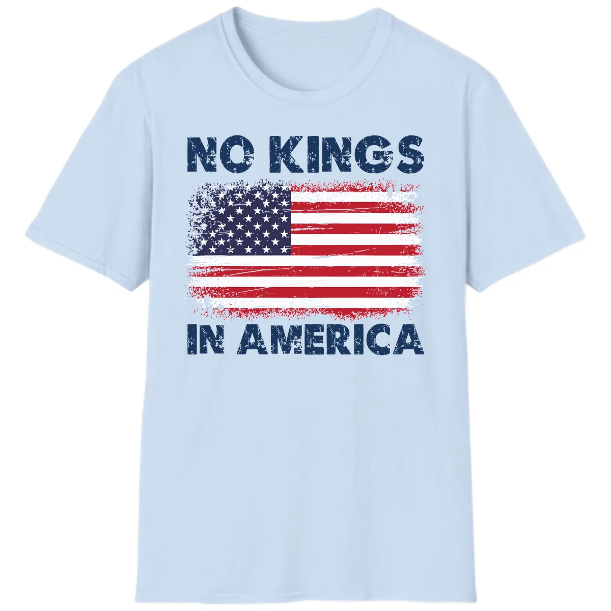 No Kings In America Distressed Flag T-Shirt in Light Blue
