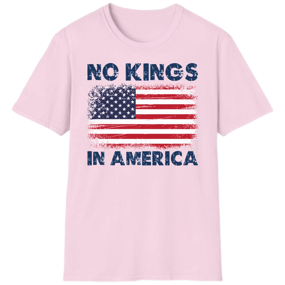 No Kings In America Distressed Flag T-Shirt in Light Pink