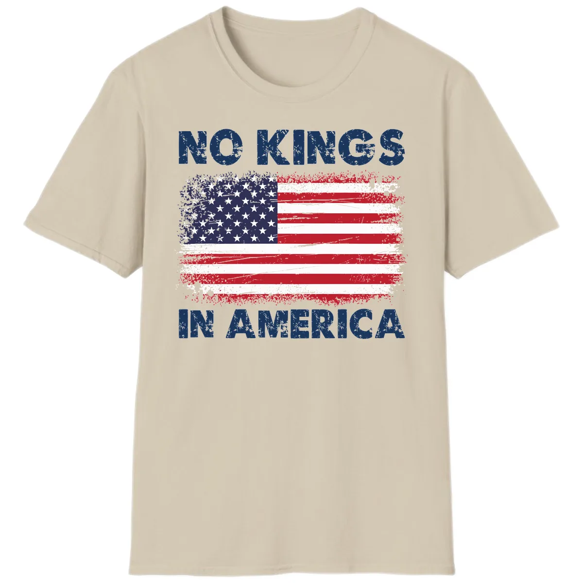 No Kings In America Distressed Flag T-Shirt in Sand
