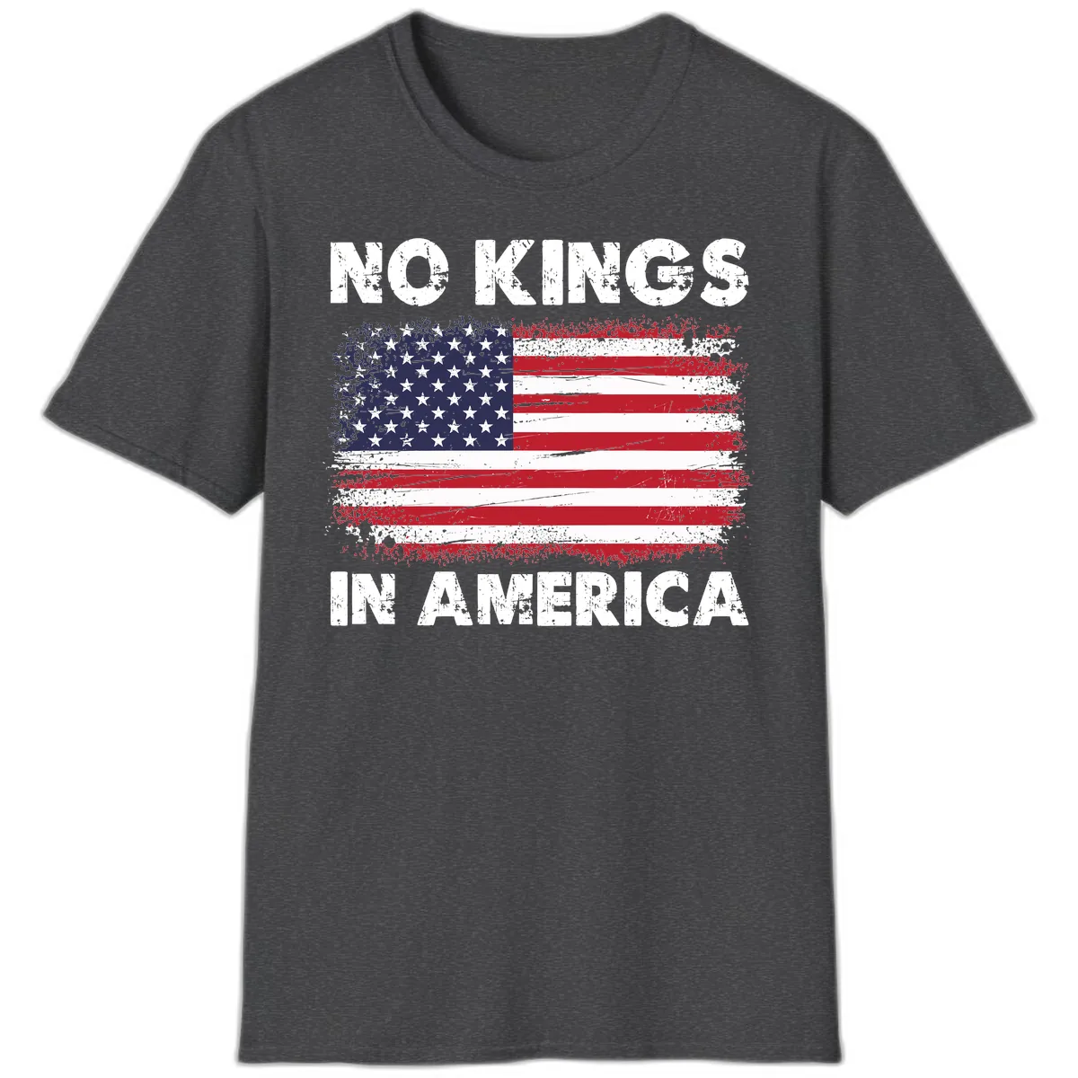 No Kings In America Distressed Flag T-Shirt in Dark Heather