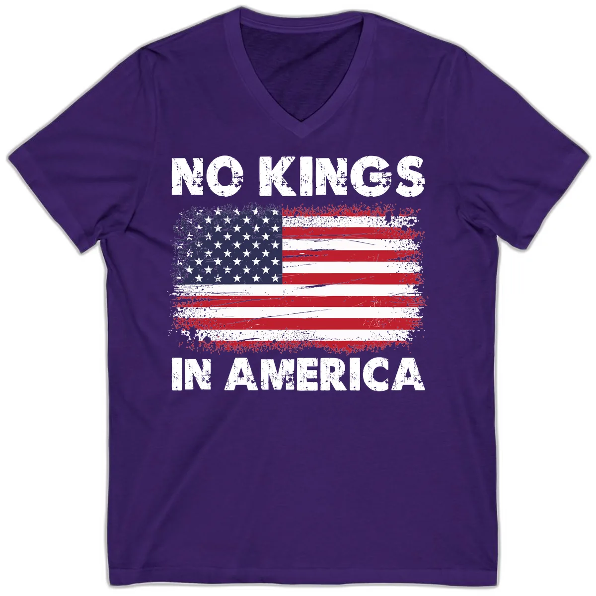 No Kings In America Distressed Flag V-Neck in Team Purple