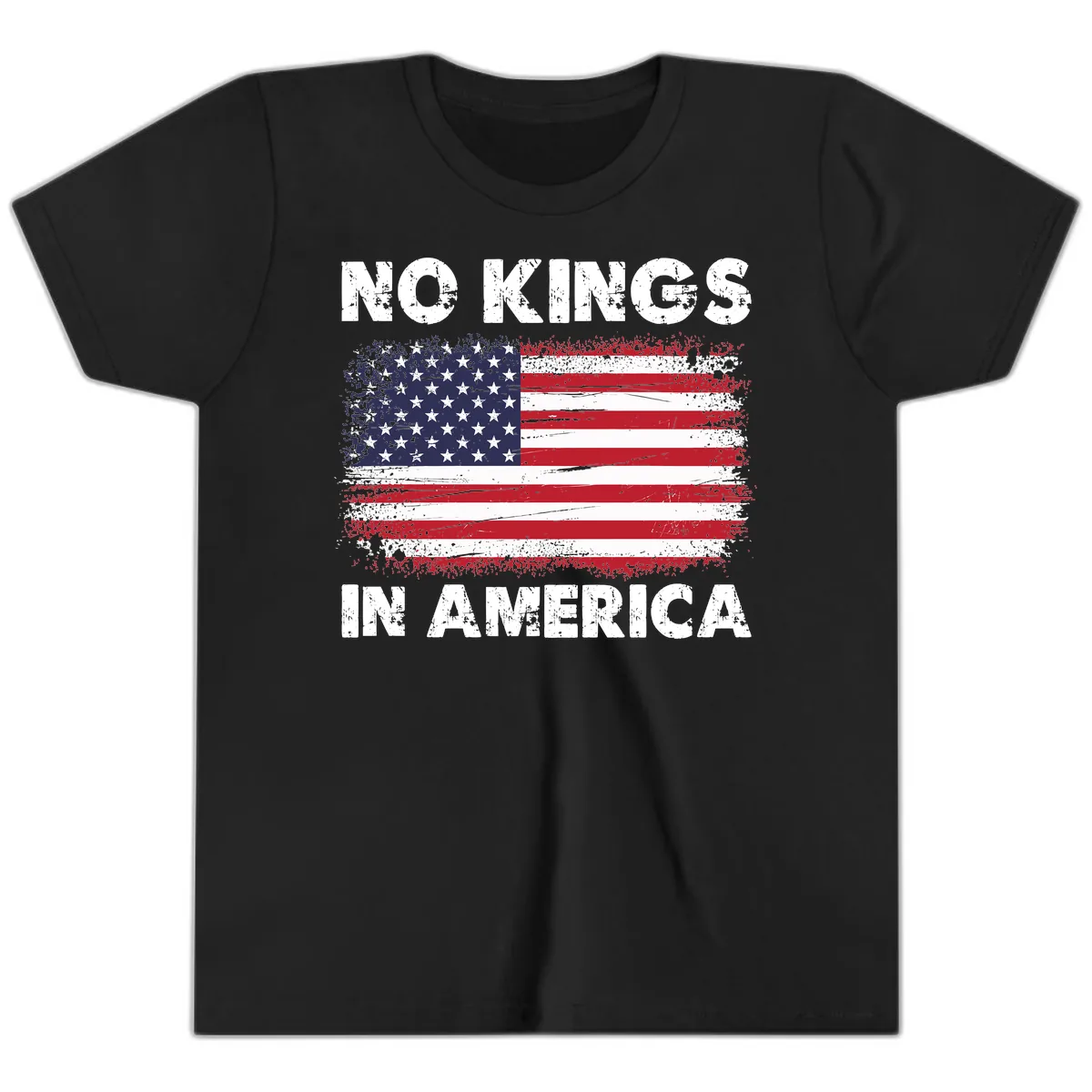 No Kings In America Distressed Flag Youth T-Shirt in Black