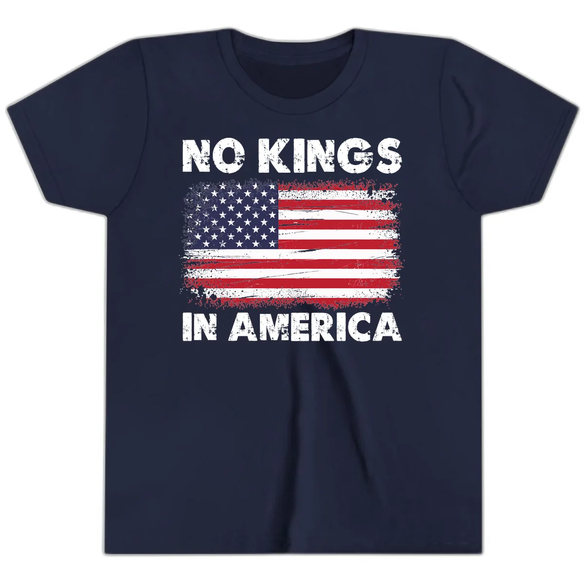 No Kings In America Distressed Flag Youth T-Shirt in Navy