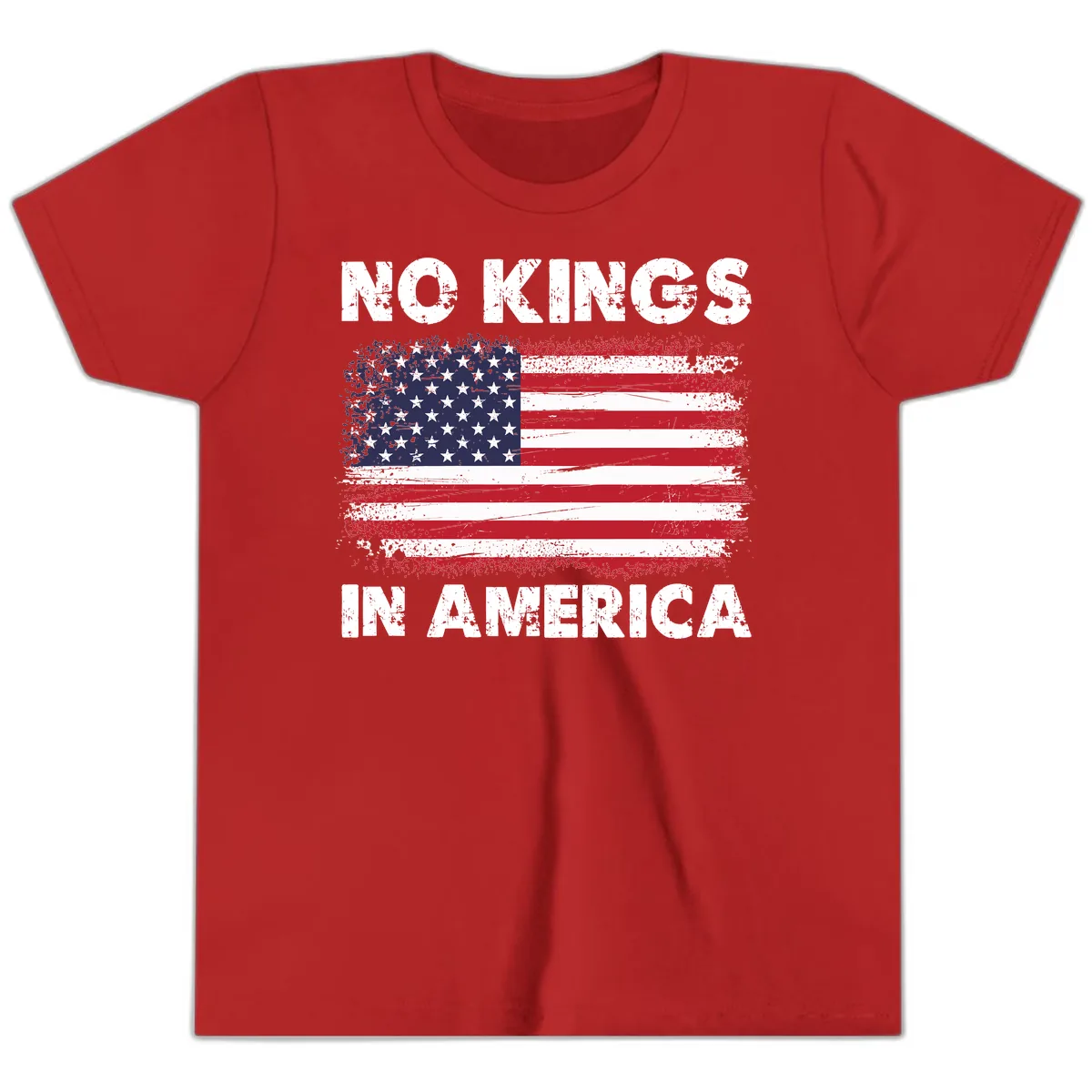 No Kings In America Distressed Flag Youth T-Shirt in Red