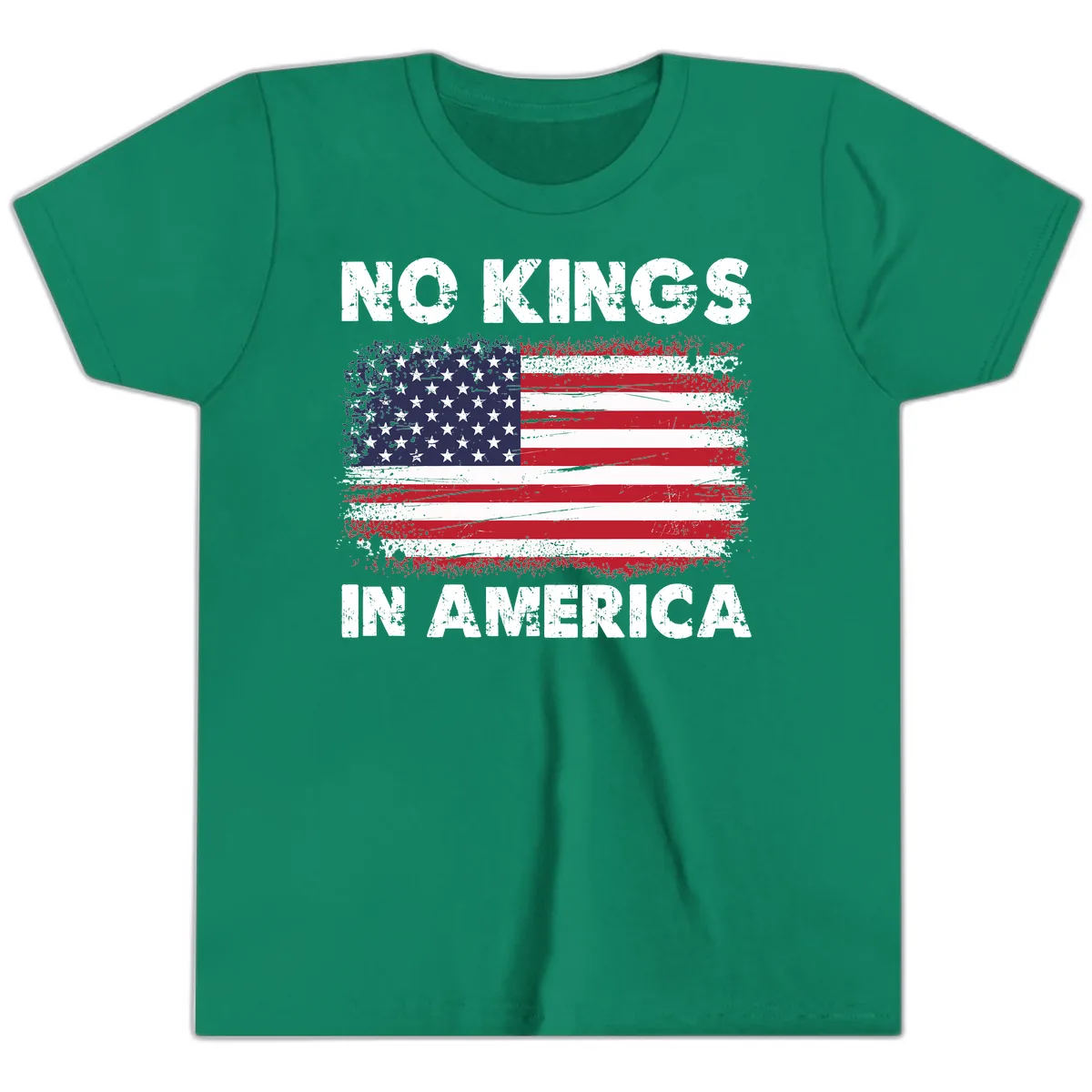 No Kings In America Distressed Flag Youth T-Shirt in Kelly