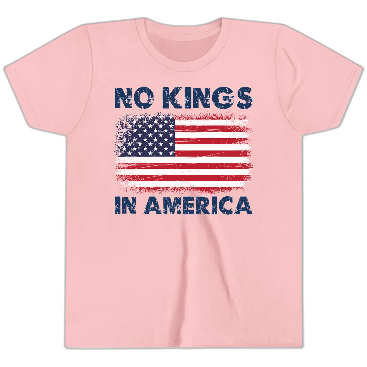 No Kings In America Distressed Flag Youth T-Shirt in Pink