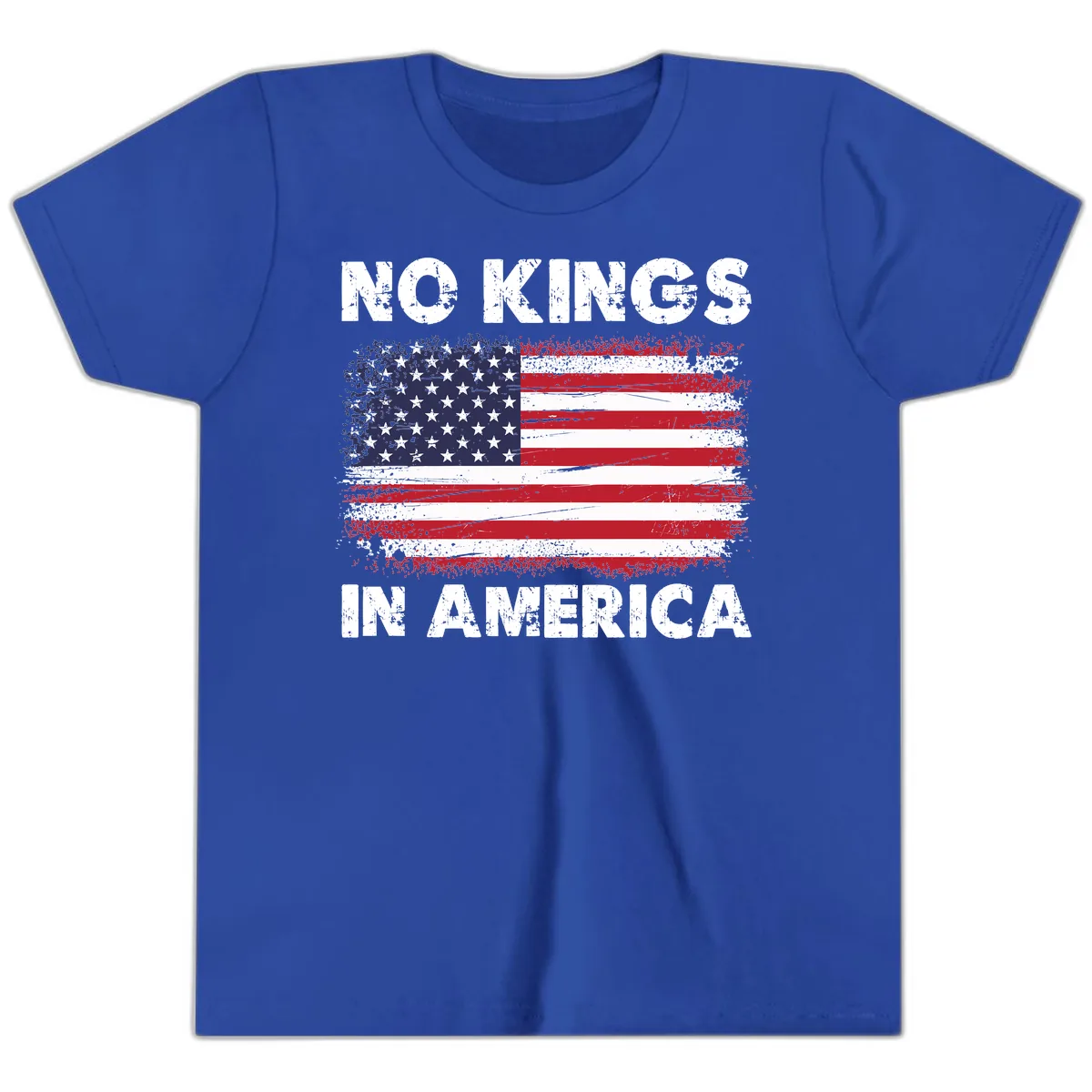 No Kings In America Distressed Flag Youth T-Shirt in True Royal