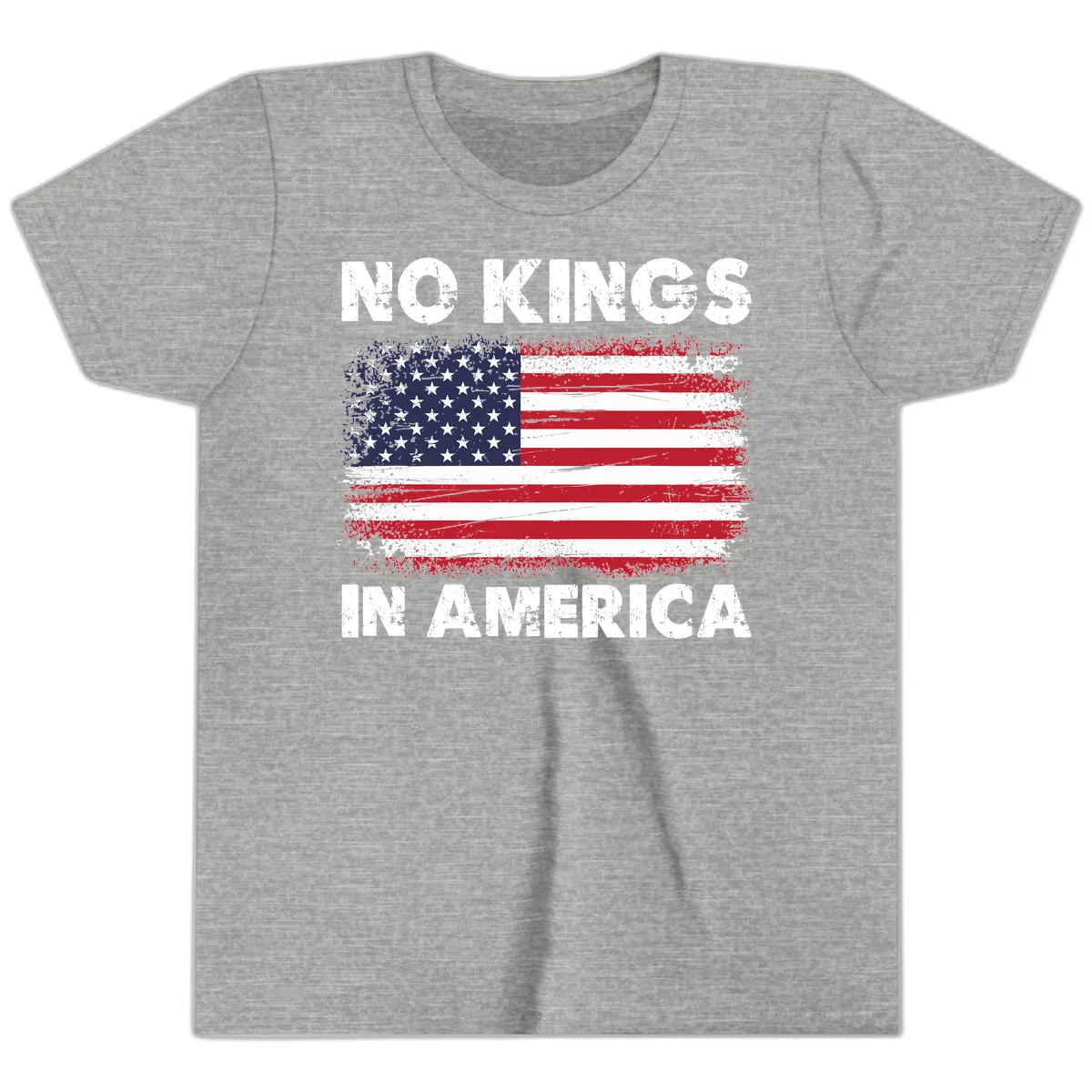 No Kings In America Distressed Flag Youth T-Shirt in Athletic Heather