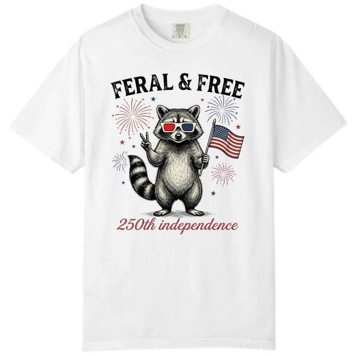 Feral & Free Raccoon 250th Independence Day Comfort Color in White