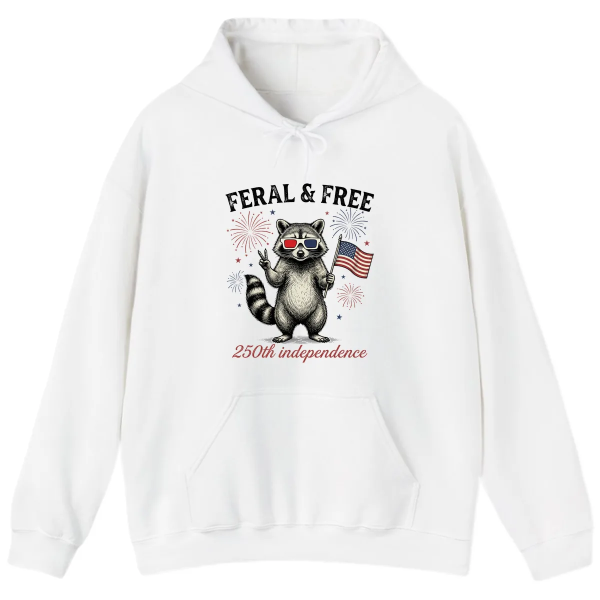 Feral & Free Raccoon 250th Independence Day Hoodie in White