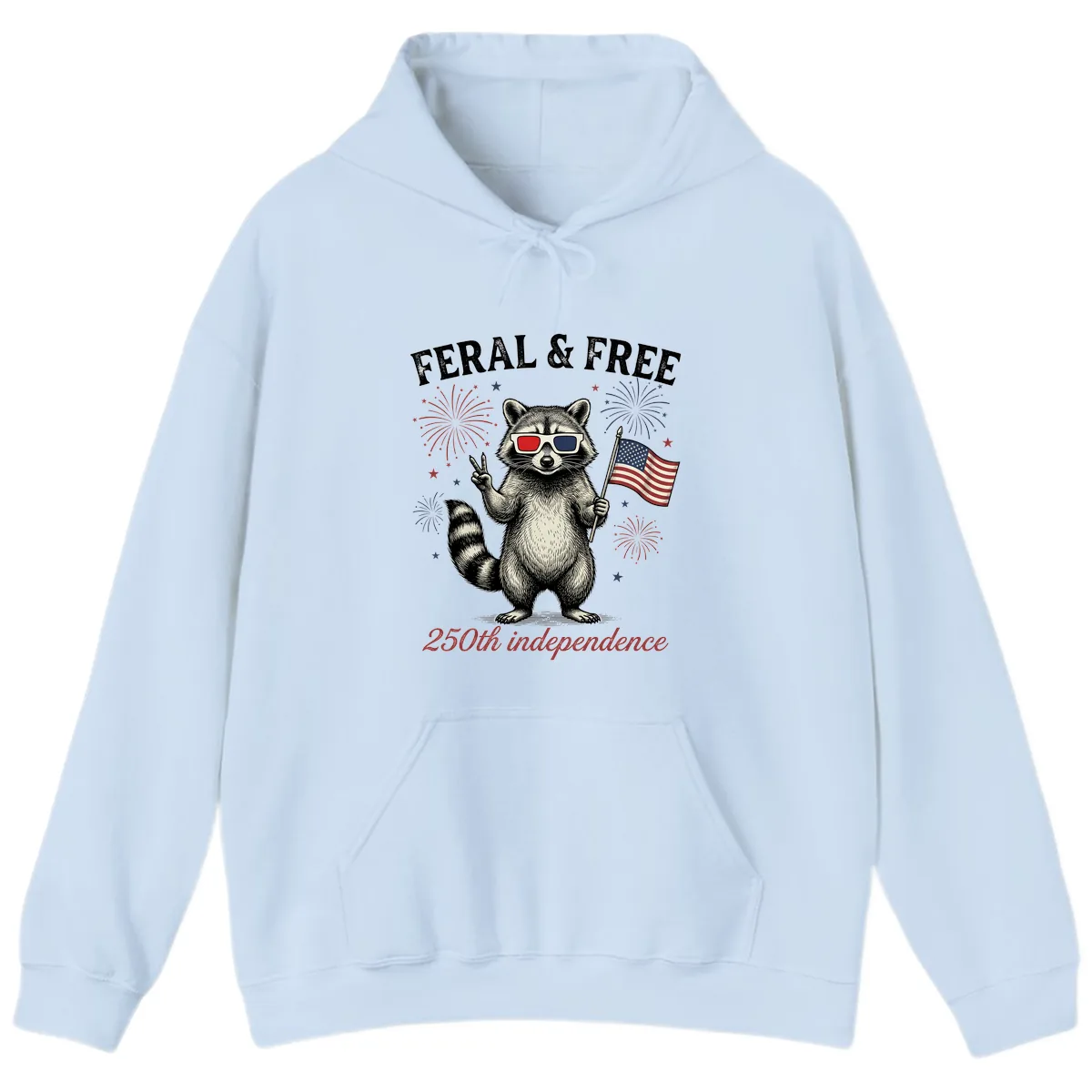 Feral & Free Raccoon 250th Independence Day Hoodie in Light Blue
