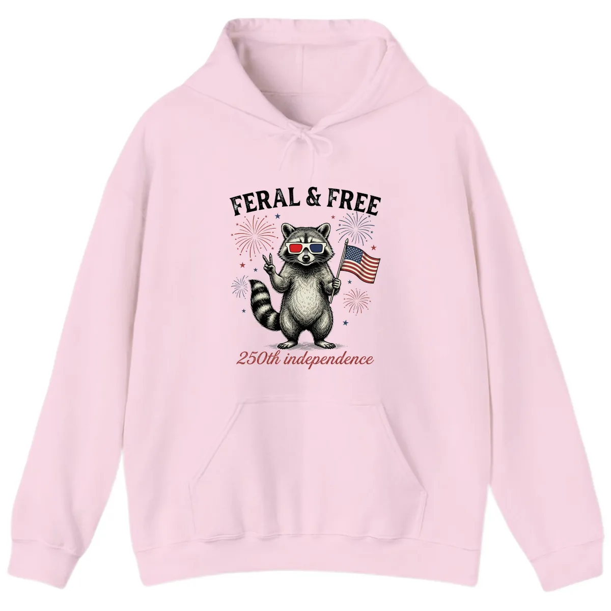Feral & Free Raccoon 250th Independence Day Hoodie in Light Pink