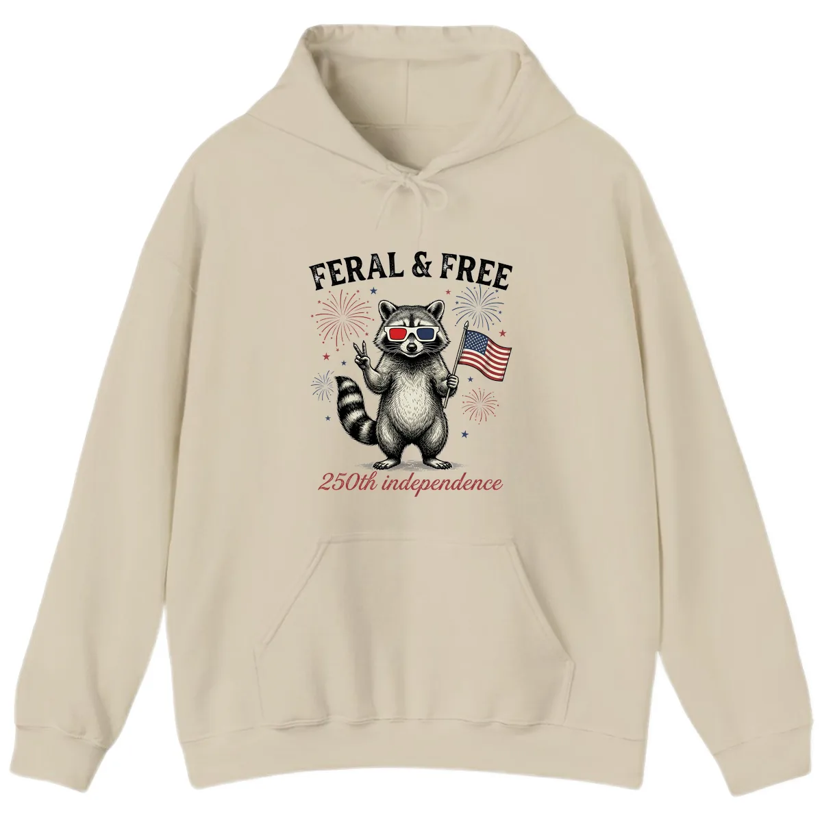 Feral & Free Raccoon 250th Independence Day Hoodie in Sand