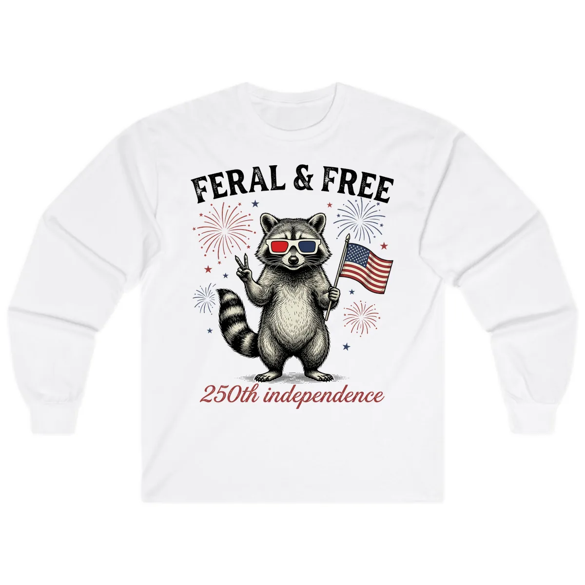 Feral & Free Raccoon 250th Independence Day Long Sleeve in White