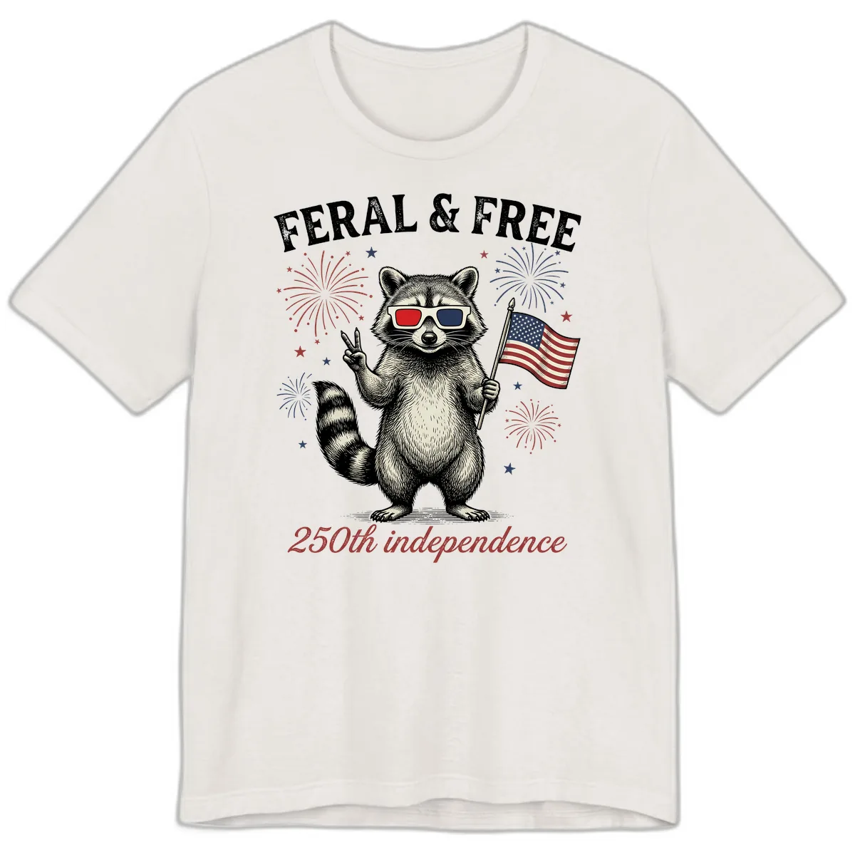 Feral & Free Raccoon 250th Independence Day Premium T-Shirt in Vintage White