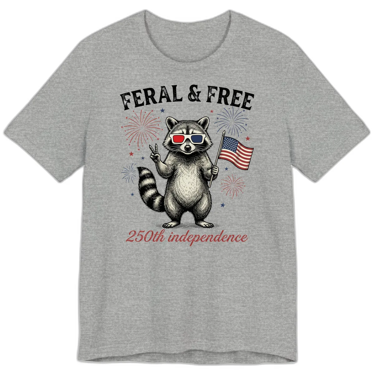 Feral & Free Raccoon 250th Independence Day Premium T-Shirt in Athletic Heather