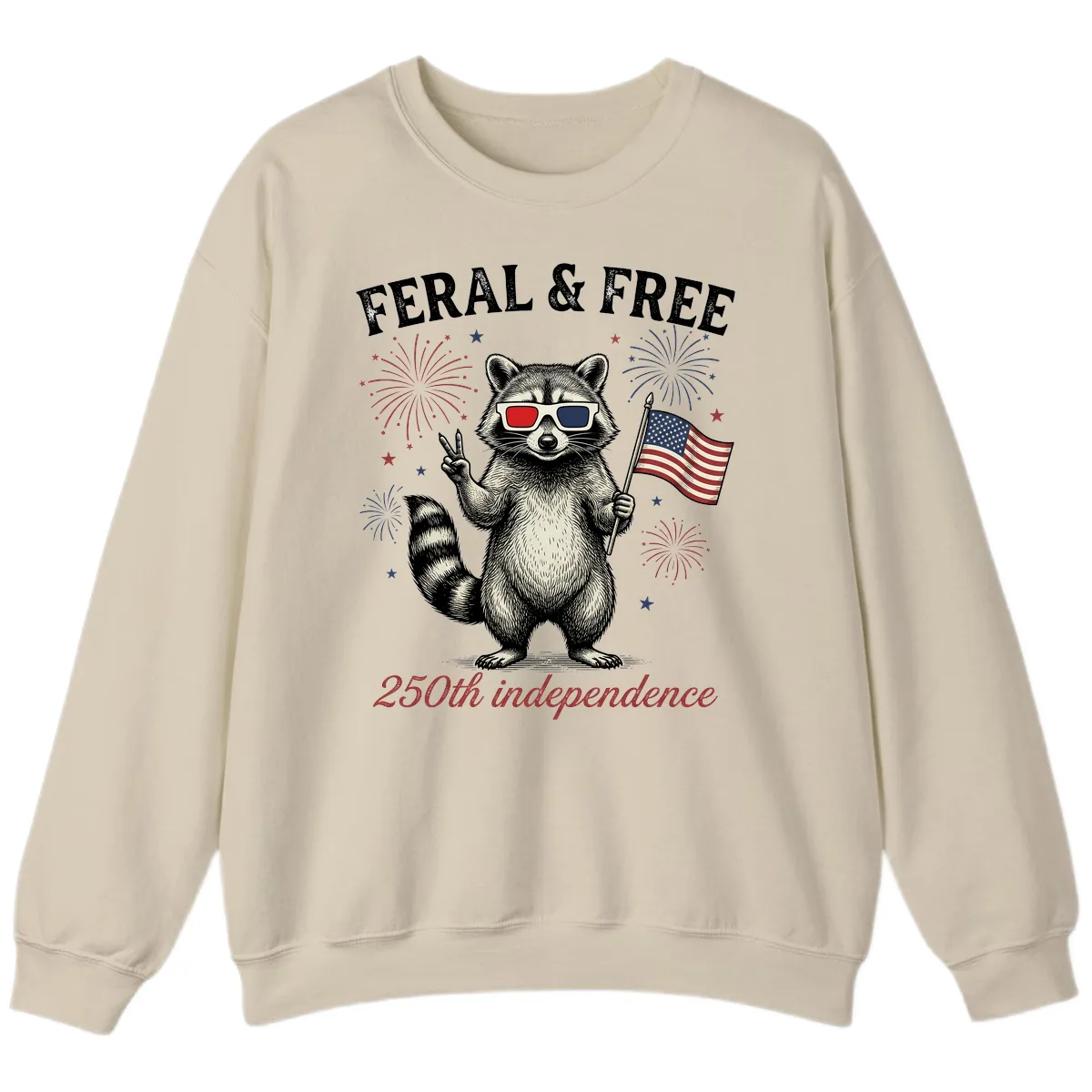 Feral & Free Raccoon 250th Independence Day Sweatshirt in Sand