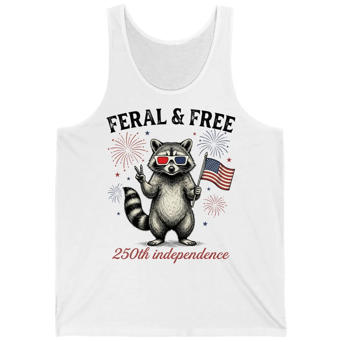 Feral & Free Raccoon 250th Independence Day Tank in White