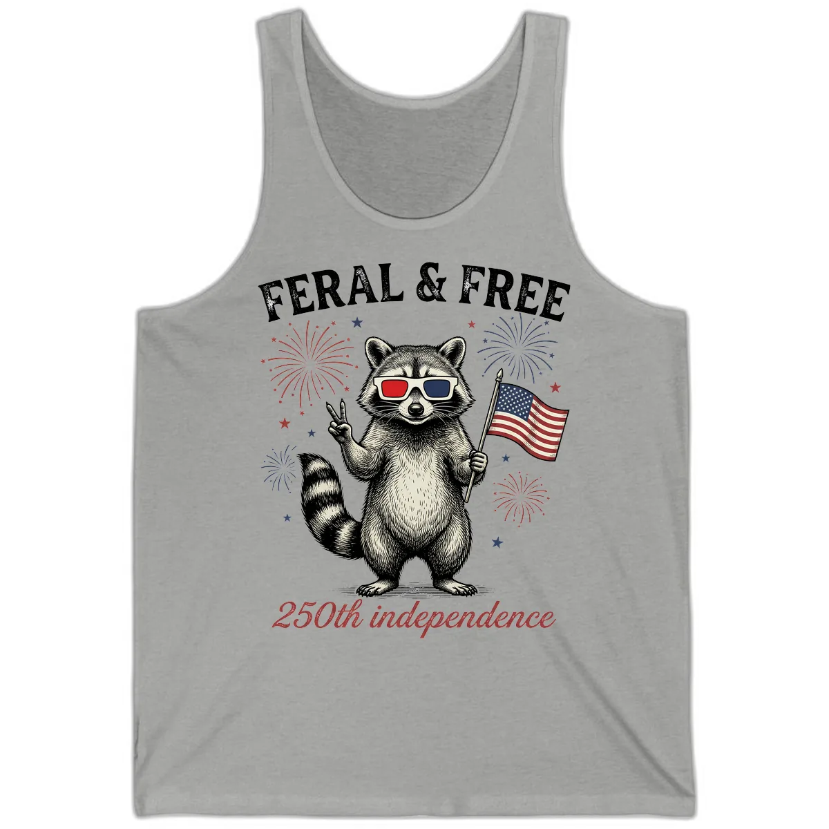 Feral & Free Raccoon 250th Independence Day Tank in Athletic Heather