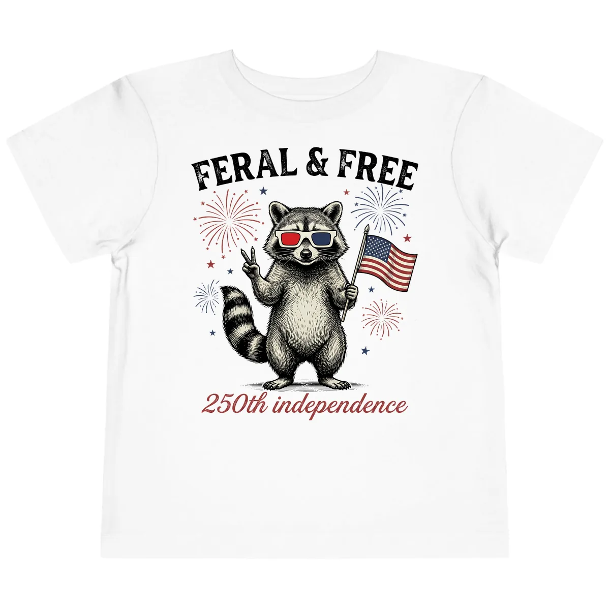 Feral & Free Raccoon 250th Independence Day Toddler T-Shirt in White