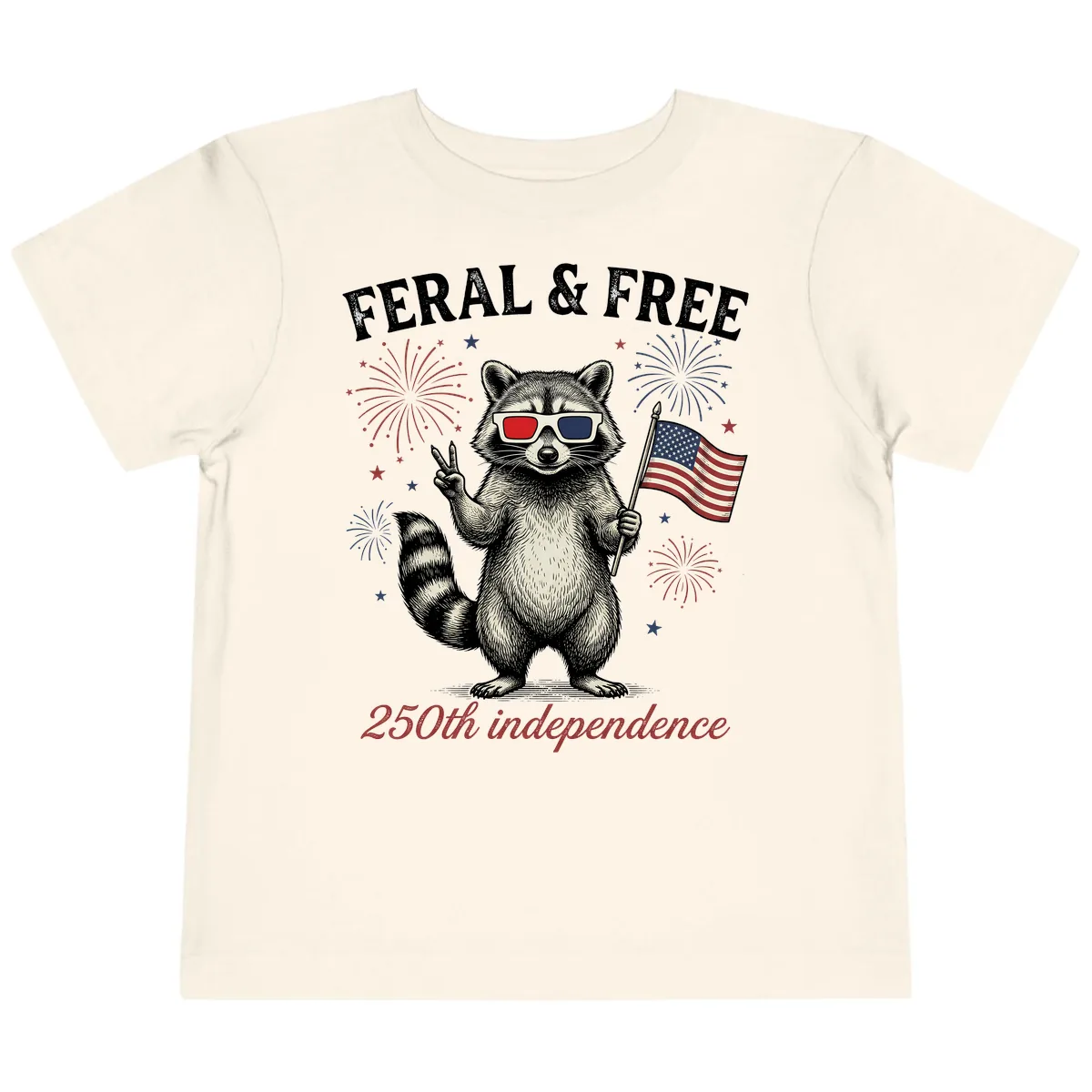 Feral & Free Raccoon 250th Independence Day Toddler T-Shirt in Natural