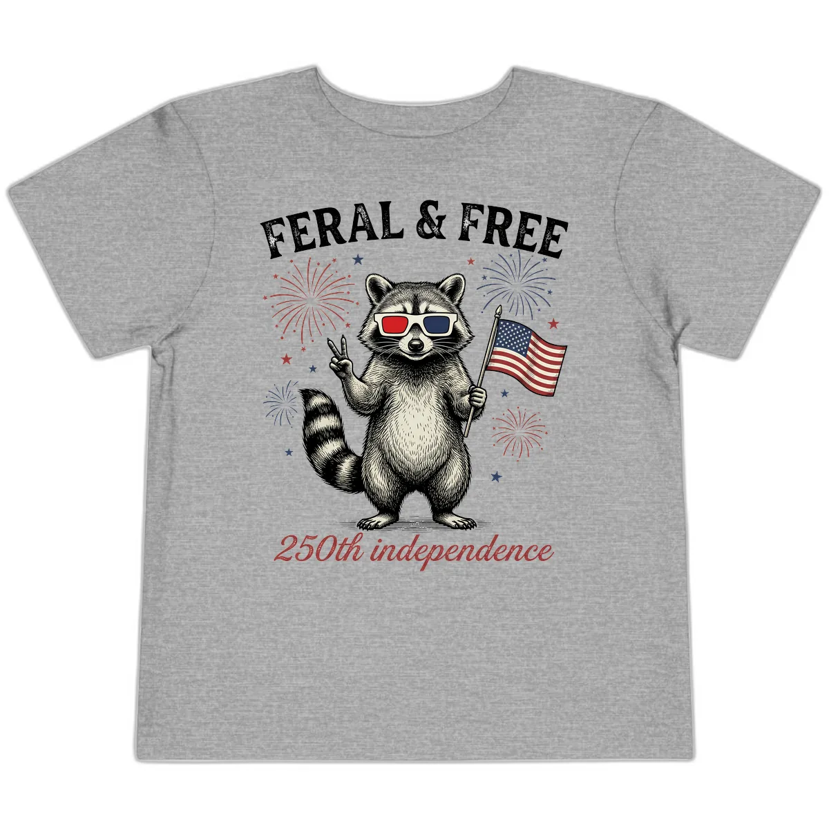 Feral & Free Raccoon 250th Independence Day Toddler T-Shirt in Athletic Heather