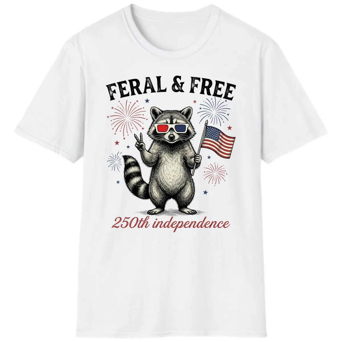 Feral & Free Raccoon 250th Independence Day T-Shirt in White
