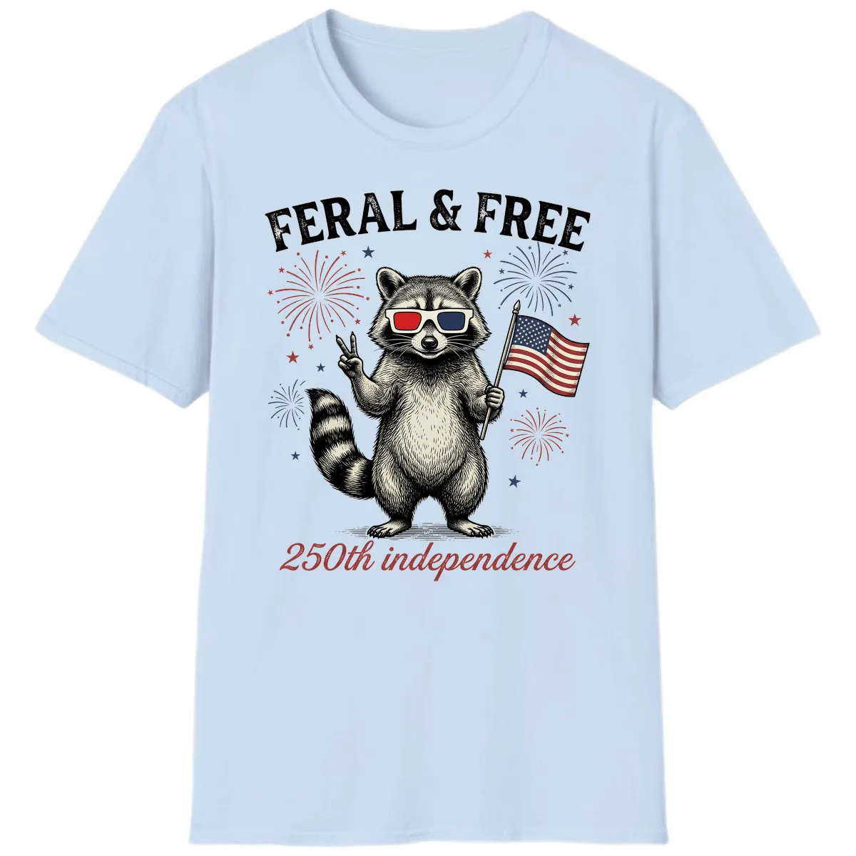 Feral & Free Raccoon 250th Independence Day T-Shirt in Light Blue