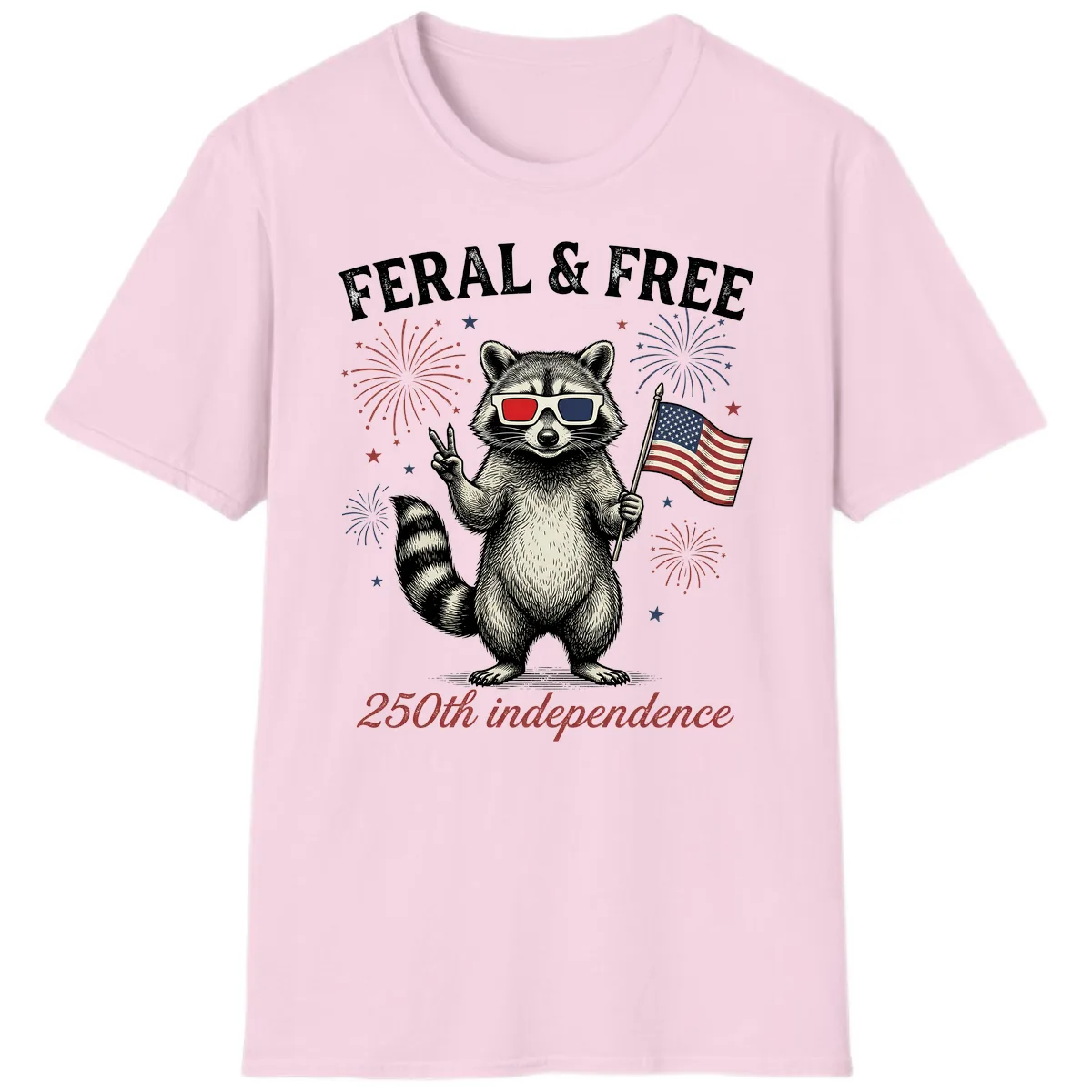 Feral & Free Raccoon 250th Independence Day T-Shirt in Light Pink