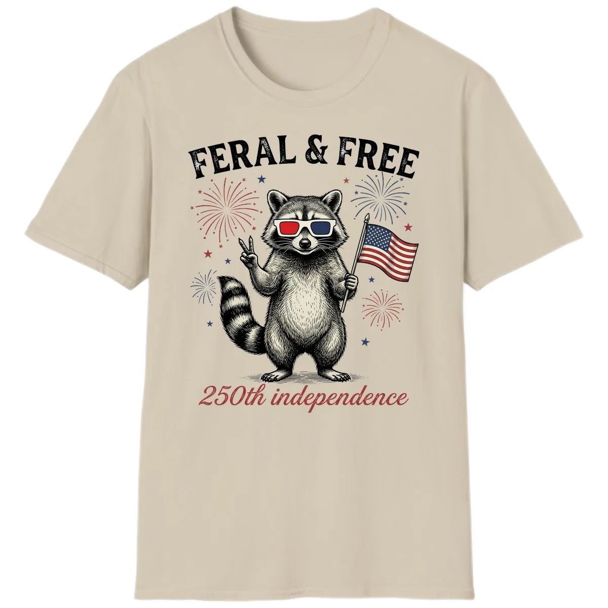 Feral & Free Raccoon 250th Independence Day T-Shirt in Sand