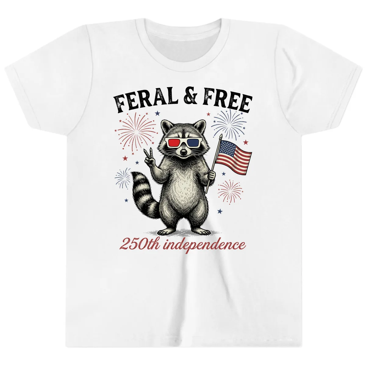 Feral & Free Raccoon 250th Independence Day Youth T-Shirt in White