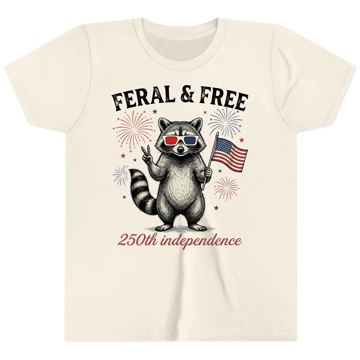 Feral & Free Raccoon 250th Independence Day Youth T-Shirt in Natural