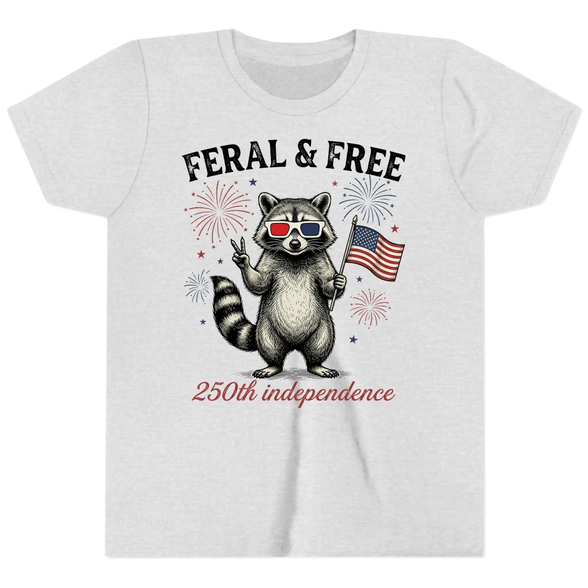 Feral & Free Raccoon 250th Independence Day Youth T-Shirt in Ash