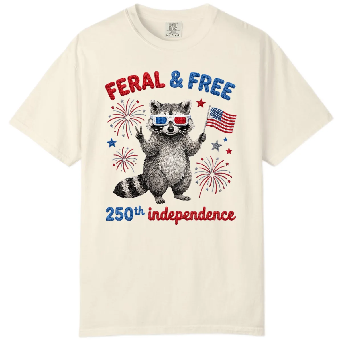 Feral And Free Raccoon 250th Independence Day Comfort Color in Ivory