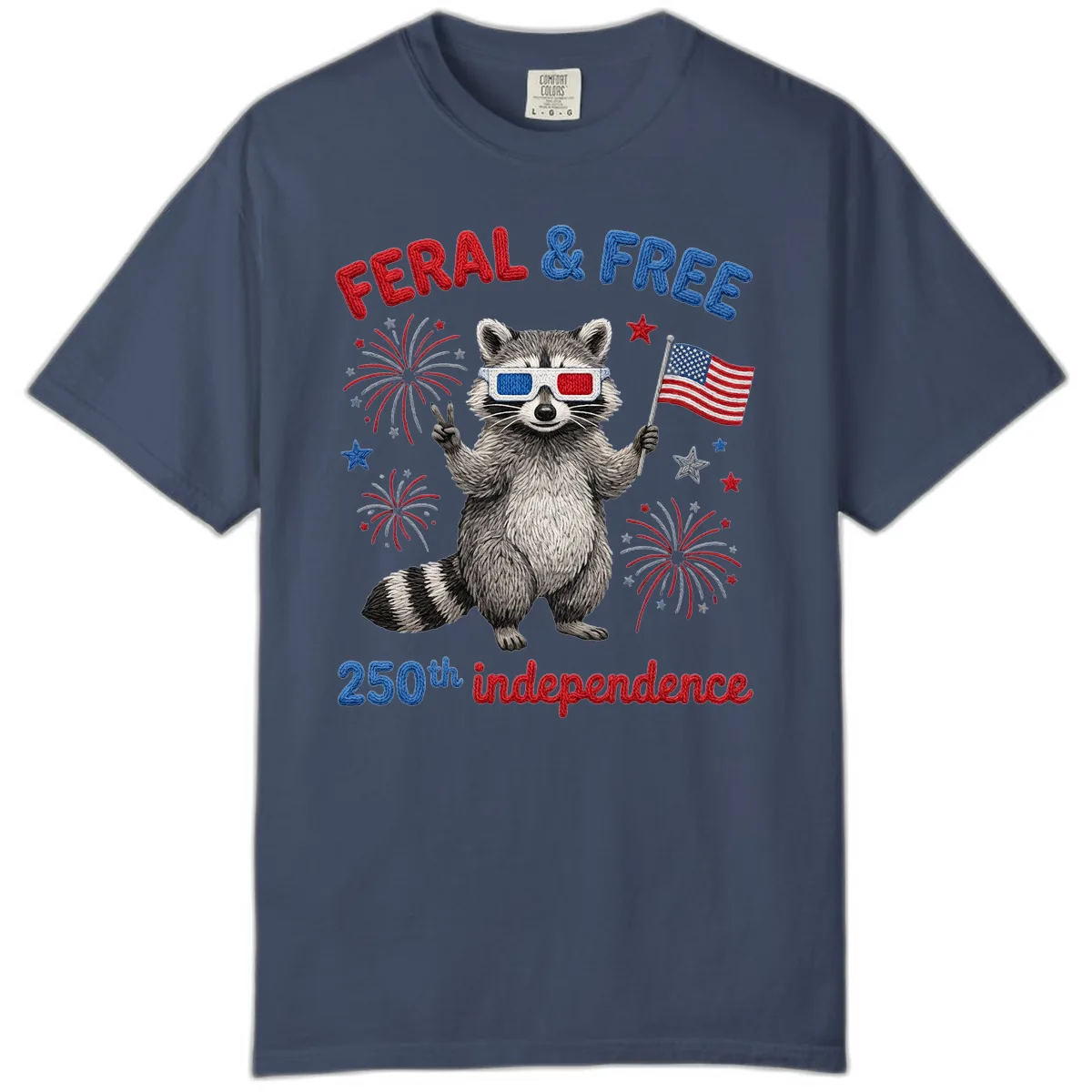 Feral And Free Raccoon 250th Independence Day Comfort Color in Midnight