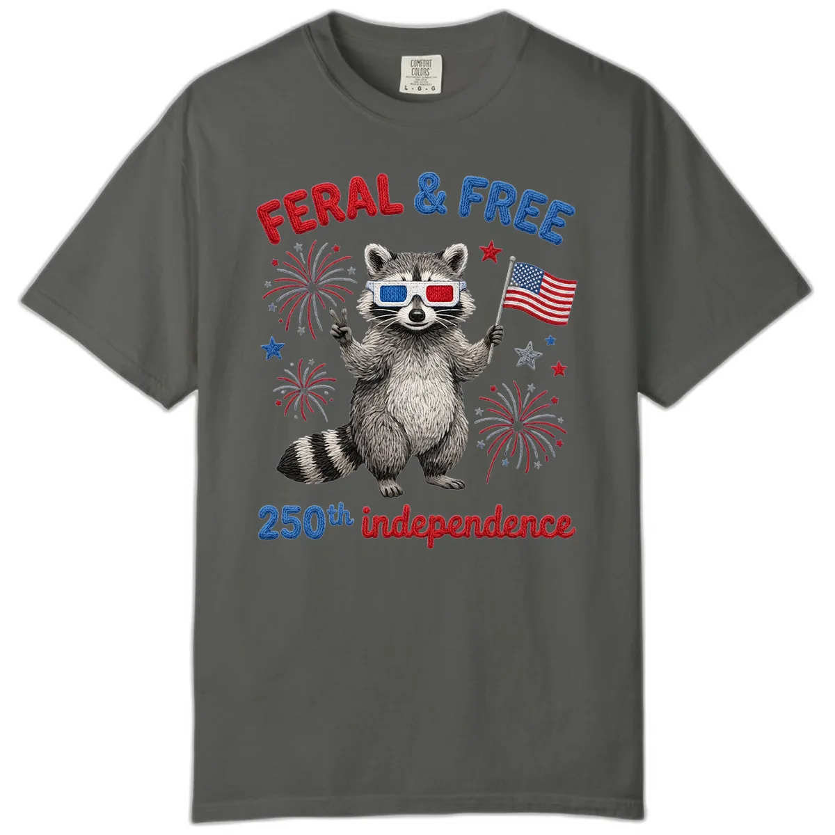 Feral And Free Raccoon 250th Independence Day Comfort Color in Pepper